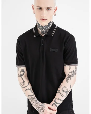 Tricou polo de bumbac, Negru/Gri