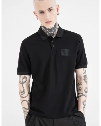 Tricou polo cu aplicatie logo, Negru