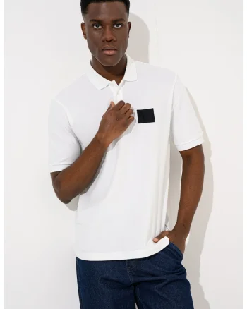 Tricou polo cu aplicatie logo, Alb/Negru