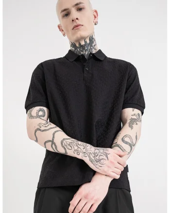 Tricou polo de bumbac cu model, Negru