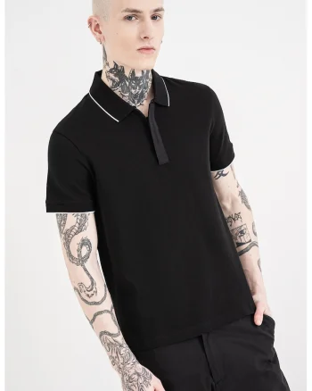 Tricou polo slim fit cu banda logo, Alb/Negru