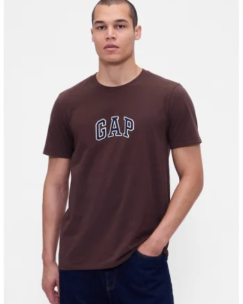 Tricou de bumbac cu logo, Maro inchis