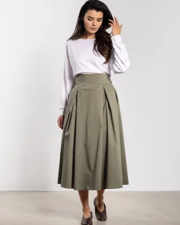 Fusta midi,  talie inalta, legatura la spate, verde, nylon