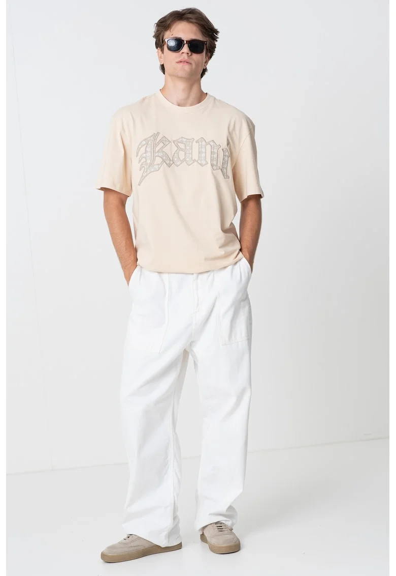 Tricou cu imprimeu logo, Maro nisip/Maro camel