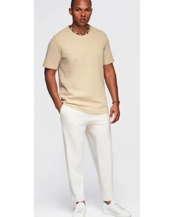 Tricou cu textura tip waffle si decolteu rotund  OM-TSCT-0197, Maro camel