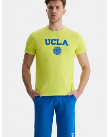 Tricou regular fit, decolteu la baza gatului, imprimeu cu logo, Verde, GAYLEY, Verde