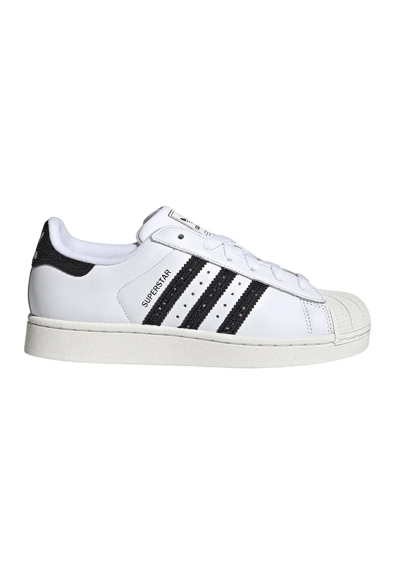 Pantofi sport Superstar II de piele cu strasuri, Negru stins/Alb optic/Alb murdar