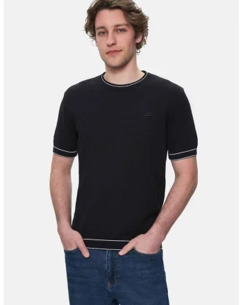 Tricou regular fit cu decolteu la baza gatului Fared, Negru