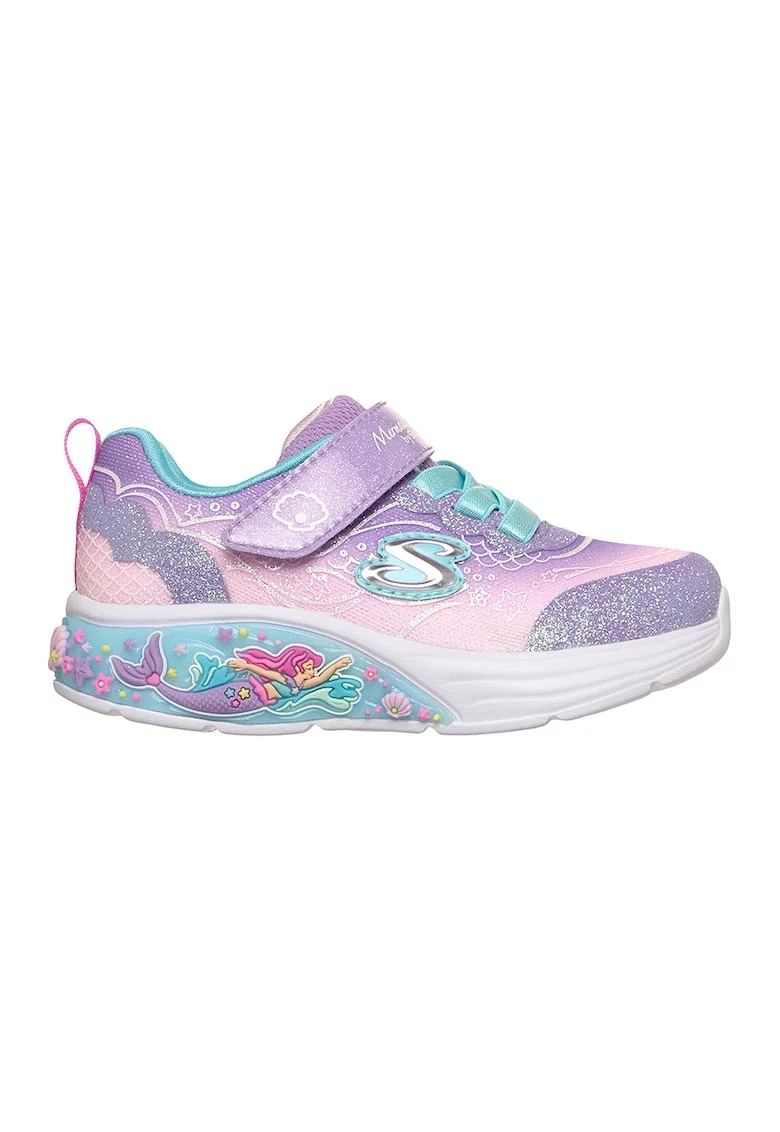 Pantofi sport cu lumini si aspect stralucitor Lil Mermaid, Albastru aquamarin/Roz pastel/Ametist