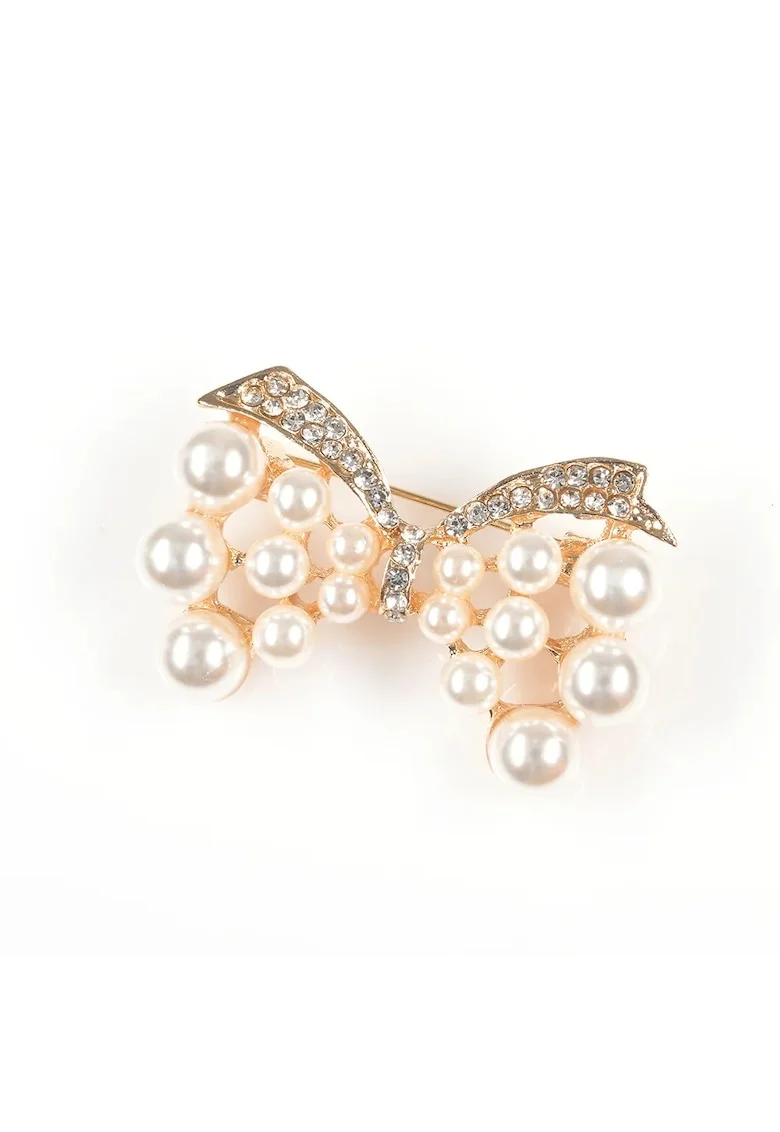 Brosa martisor fundita aurie cu perle albe
