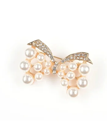 Brosa martisor fundita aurie cu perle albe