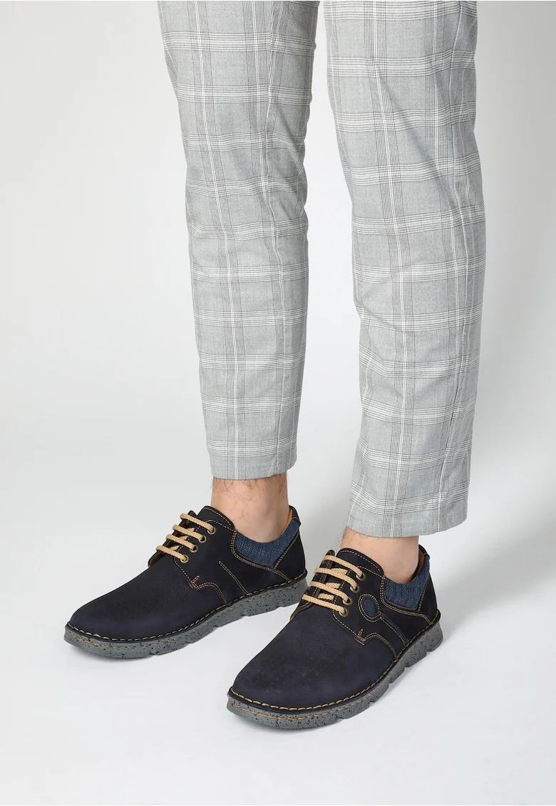 Pantofi casual din piele nabuc cu sireturi contrastante