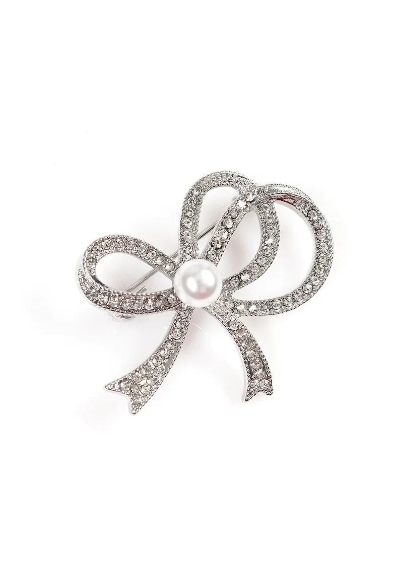 Brosa martisor fundita argintie cu perla alba
