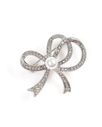 Brosa martisor fundita argintie cu perla alba