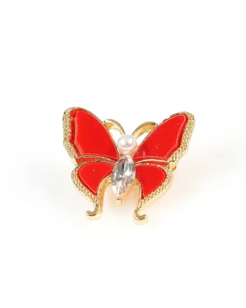 Brosa martisor fluture rosu cu margini aurii