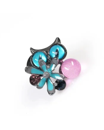 Brosa martisor bufnita cu floare albastra