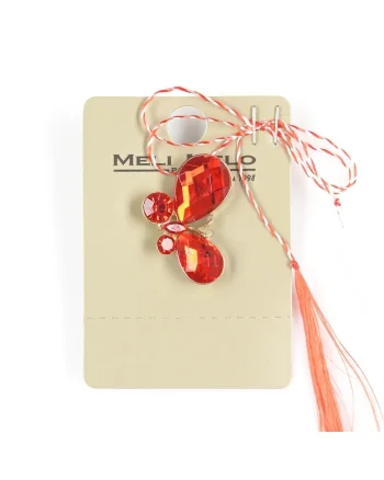 Brosa martisor fluture auriu cu pietre rosii