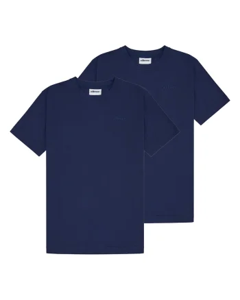 Set de tricouri din bumbac cu model uni - 2 piese, Albastru inchis