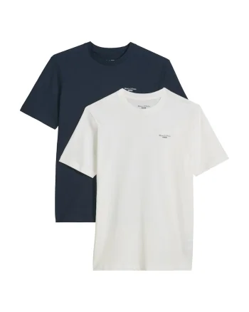 Set de tricouri regular fit cu model uni - 2 piese, Alb/Albastru inchis