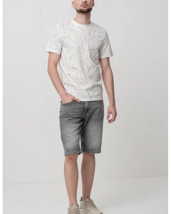 Tricou cu decolteu la baza gatului si model, Bej/Maro camel