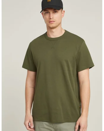 Tricou de bumbac organic cu decolteu la baza gatului, Verde masliniu