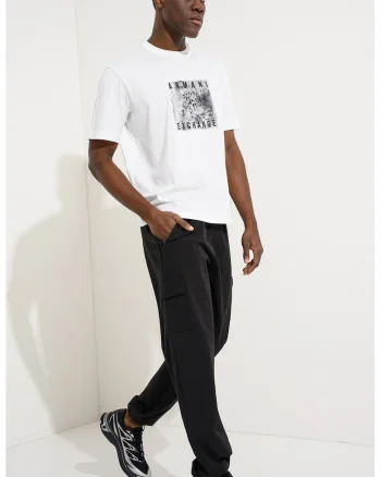 Tricou cu logo si decolteu la baza gatului, Alb/Negru/Gri inchis