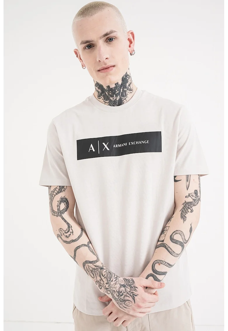 Tricou regular fit de bumbac cu logo contrastant, Negru/Gri deschis