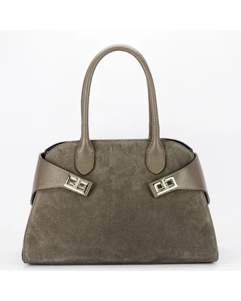 Geanta din piele naturala 1895 130, Maro taupe, 22x32x16