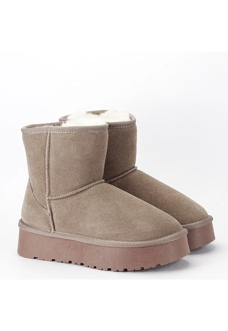 Cizme scurte kaki deschis din piele naturala B-W5825 110 11360, Kaki