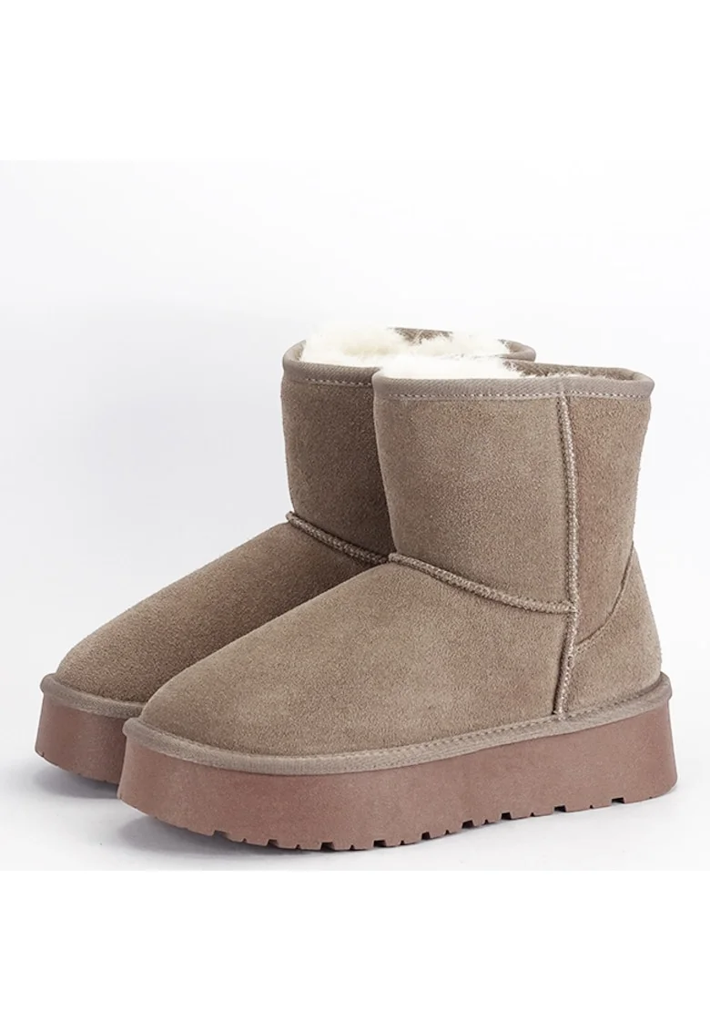 Cizme scurte kaki deschis din piele naturala W5825 110 18779, Kaki