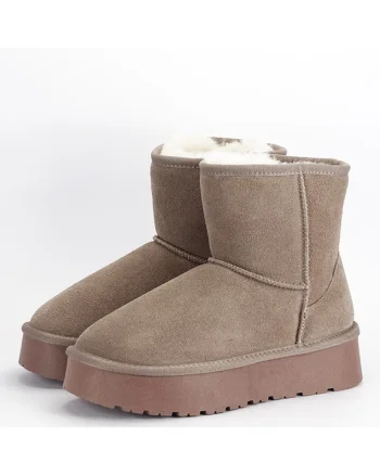 Cizme scurte kaki deschis din piele naturala W5825 110 18779, Kaki