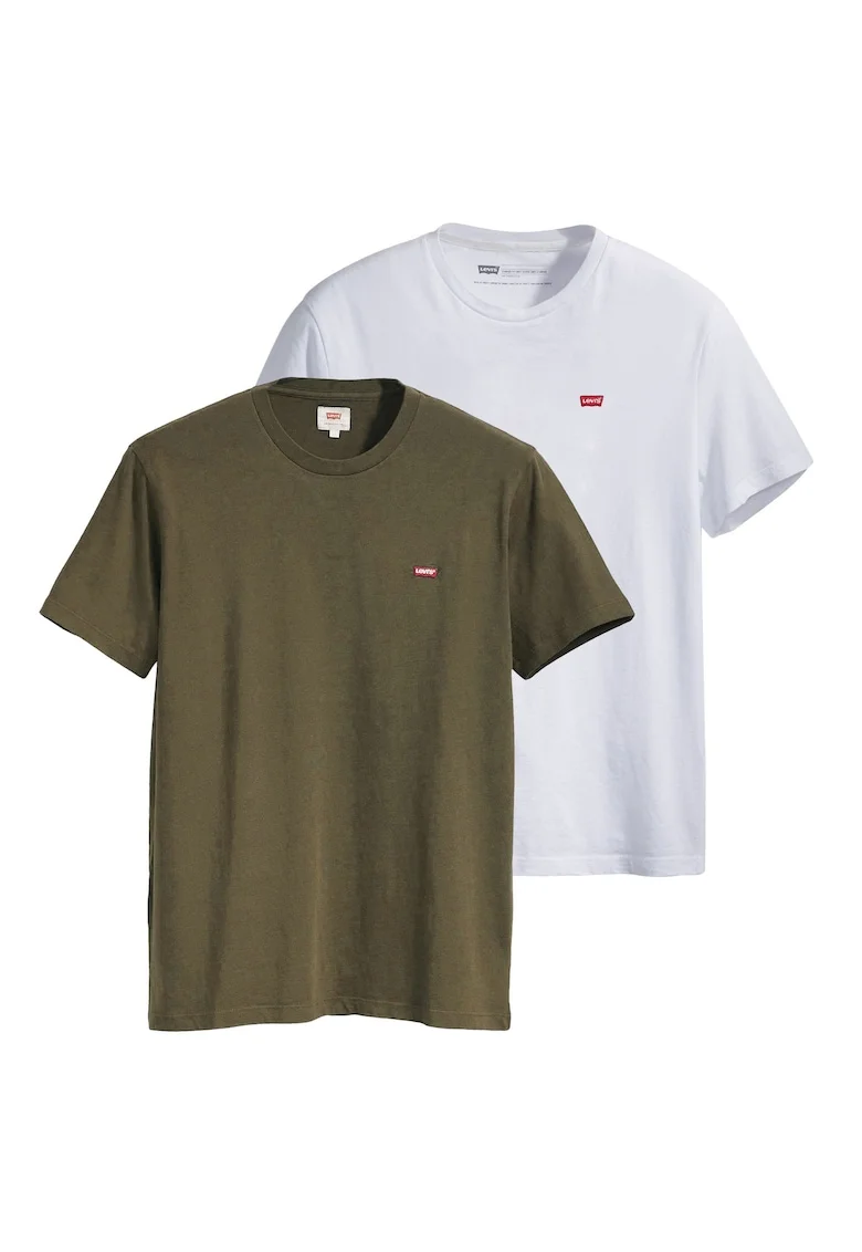 Set de tricouri din bumbac cu logo brodat discret - 2 piese, Alb/Verde masliniu