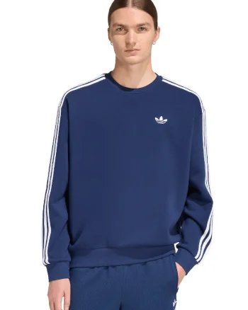 Bluza de trening cu croiala lejera si 3 dungi, Alb/Bleumarin