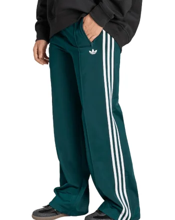 Pantaloni de trening cu croiala ampla si slituri laterale, Alb/Verde inchis