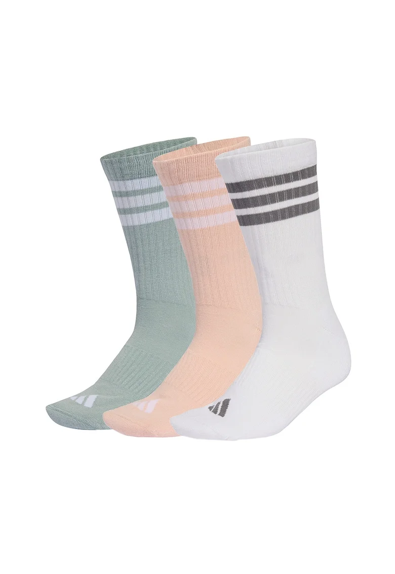 Set de sosete lungi unisex cu striatii - 3 perechi, Alb/Piersica/Verde sparanghel