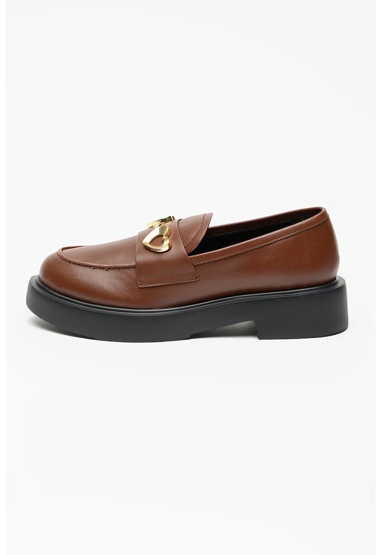 Pantofi loafer din piele cu detaliu metalic City, Auriu/Maro
