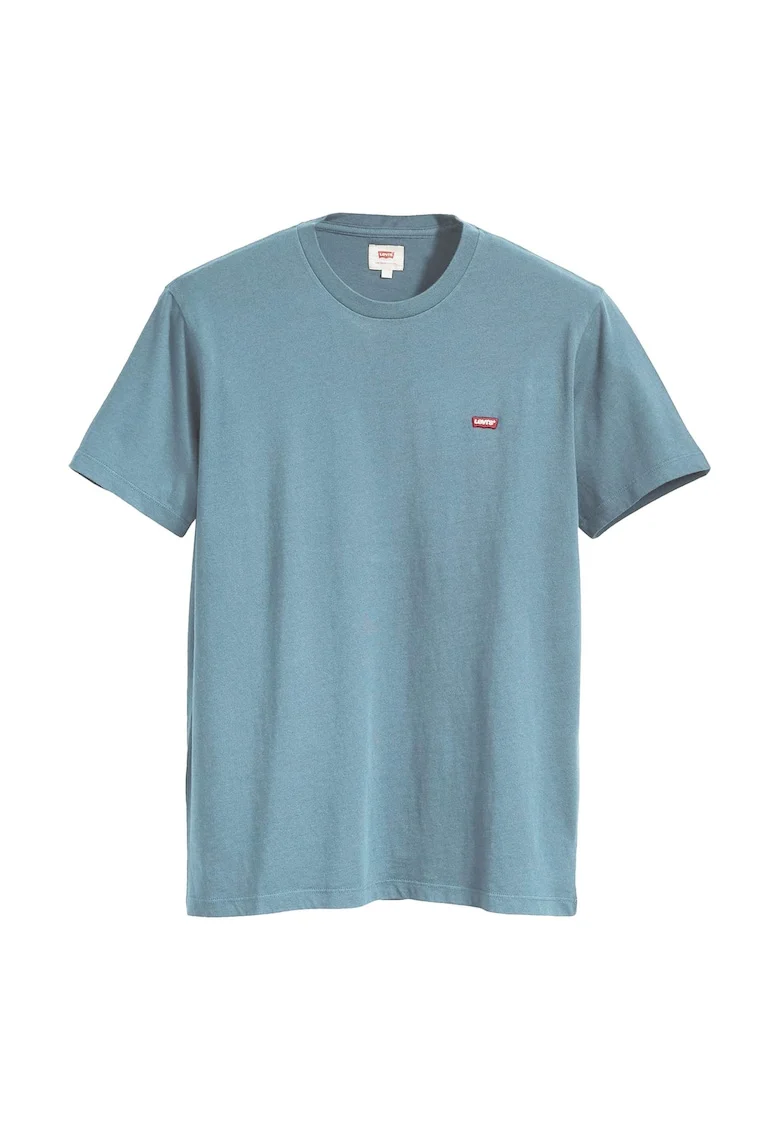 Tricou din bumbac cu decolteu la baza gatului, Albastru deschis