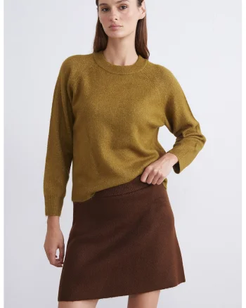Pulover cu maneci raglan si decolteu la baza gatului, Maro deschis