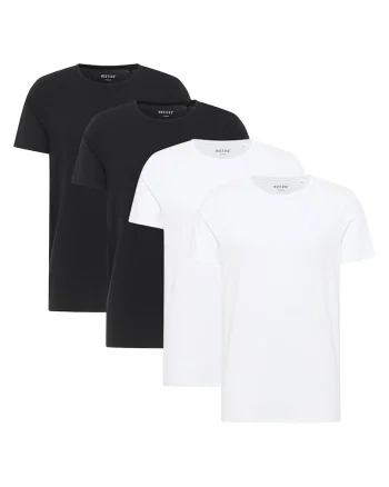 Set de tricouri din amestec de bumbac organic cu model uni Allen - 4 piese, Alb/Negru