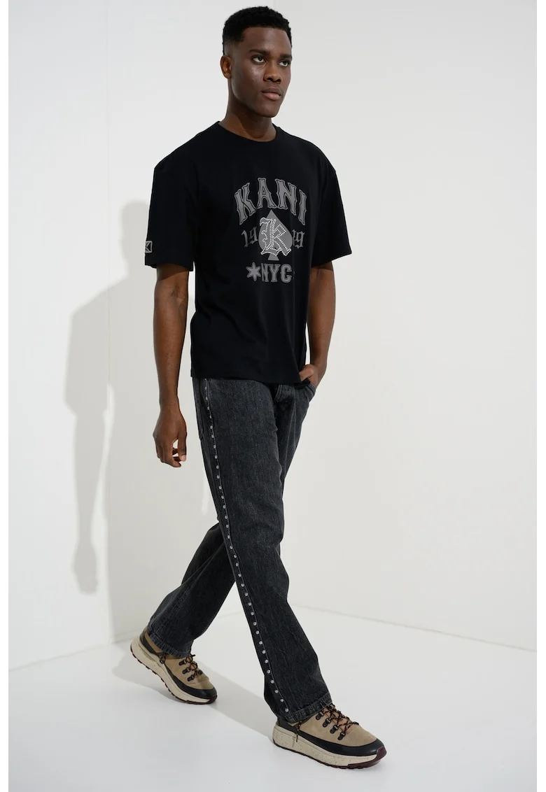 Tricou din bumbac cu imprimeu logo, Negru/Gri cenusiu