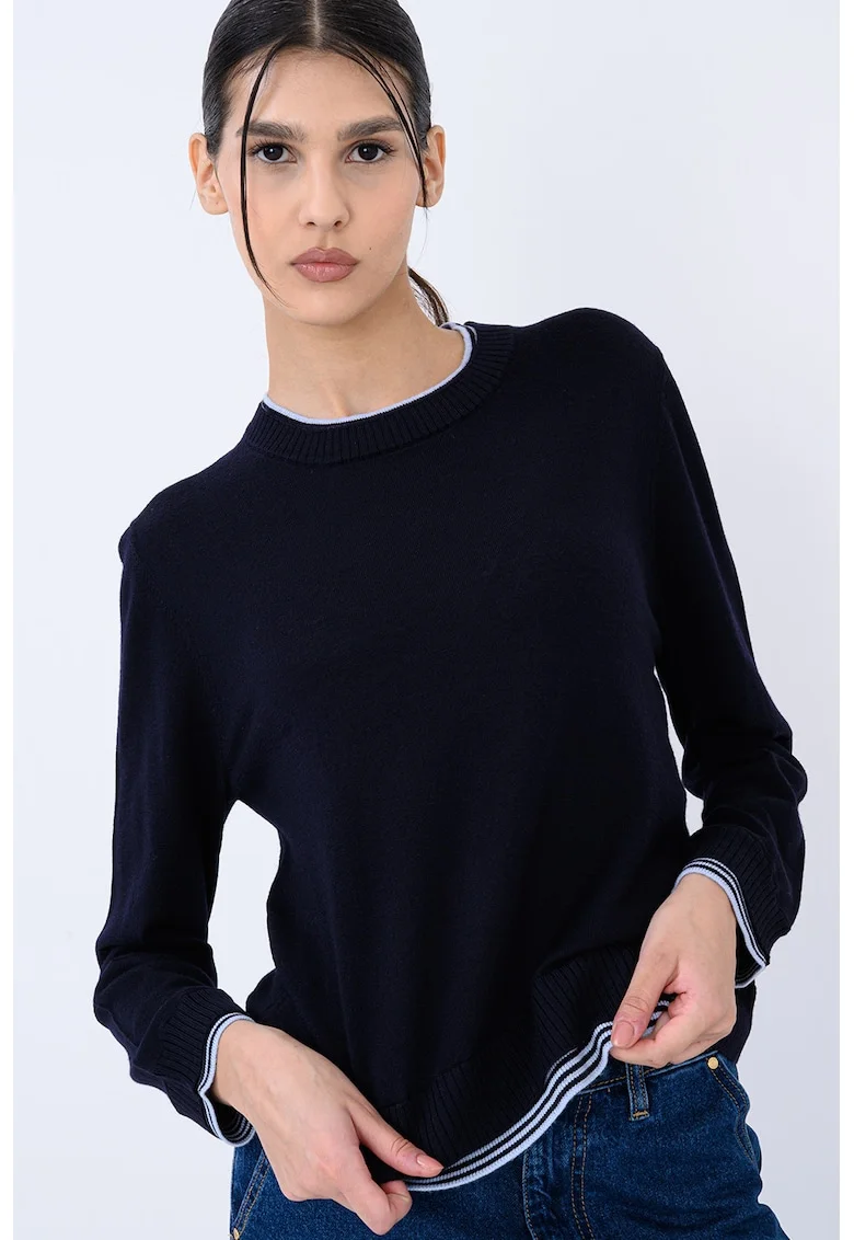 Pulover slim fit din lana merinos Jervis, Mov inchis