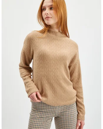 Pulover cu maneci cazute, Maro camel