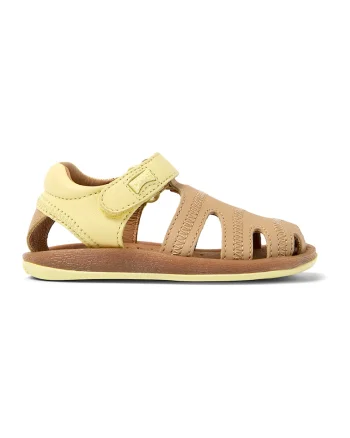 Sandale fisherman de piele cu velcro, Maro camel