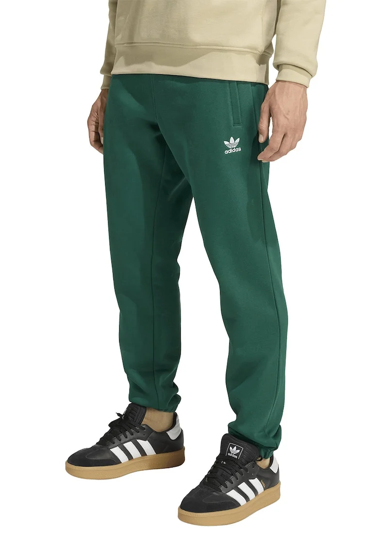 Pantaloni de trening slim fit cu buzunare Trefoil Essentials, Verde englez/Alb optic