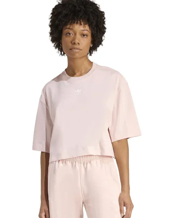 Tricou crop lejer Essentials, Roz pastel