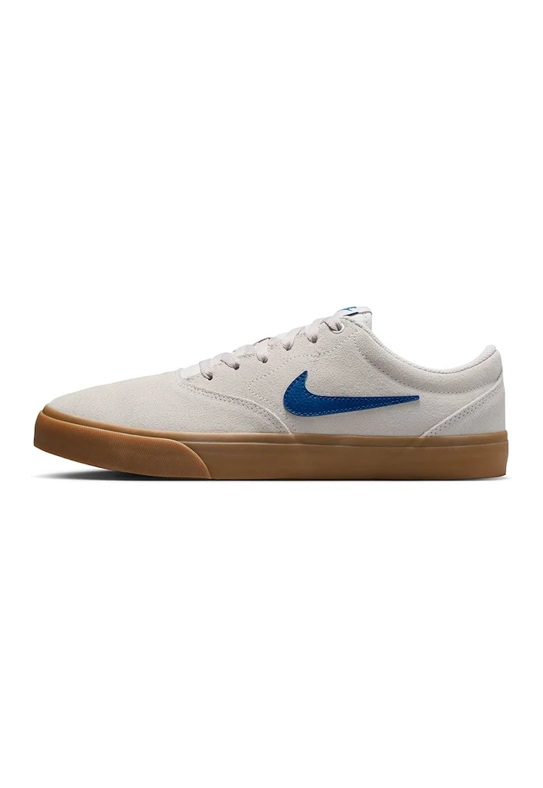 Pantofi sport Charge low-cut din piele intoarsa, Alb fildes/Albastru petrol