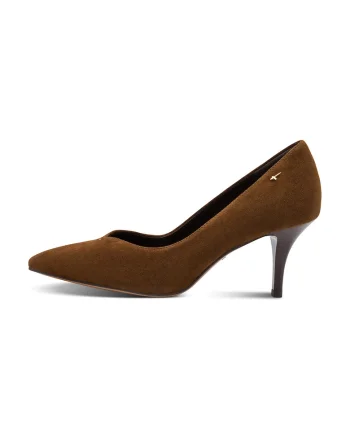 Pantofi de piele intoarsa si toc inalt, Maro pamantiu