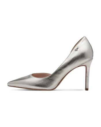 Pantofi stiletto cu toc inalt si decupaj lateral, Argintiu