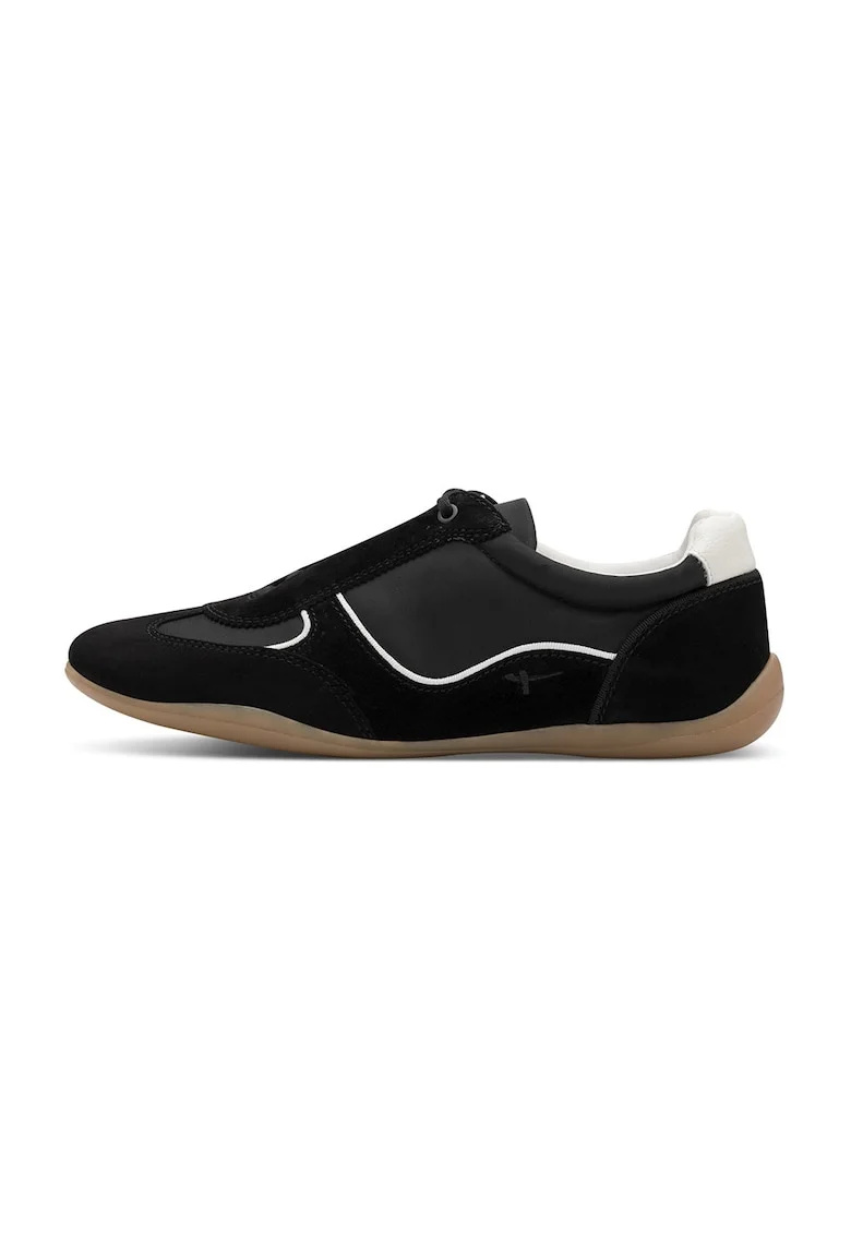 Pantofi sport de piele intoarsa si material textil cu detalii contrastante, Negru