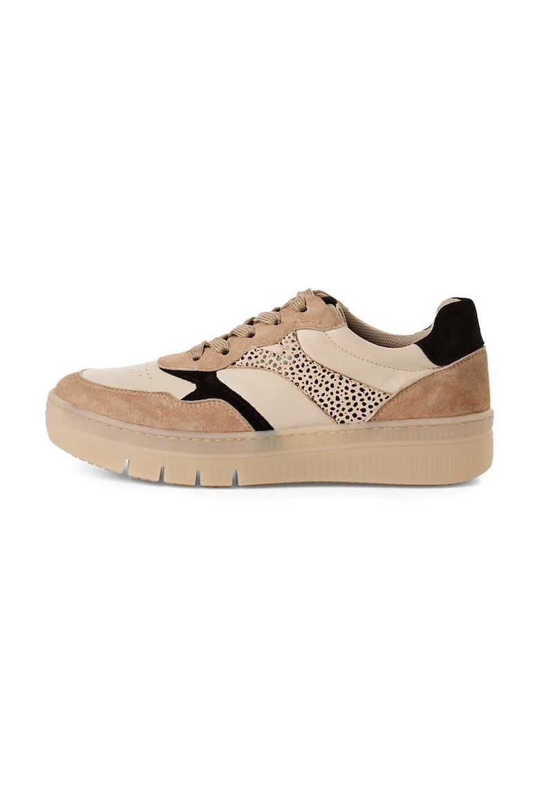 Pantofi sport cu model colorblock si garnituri de piele, Negru/Bej/Maro nisip